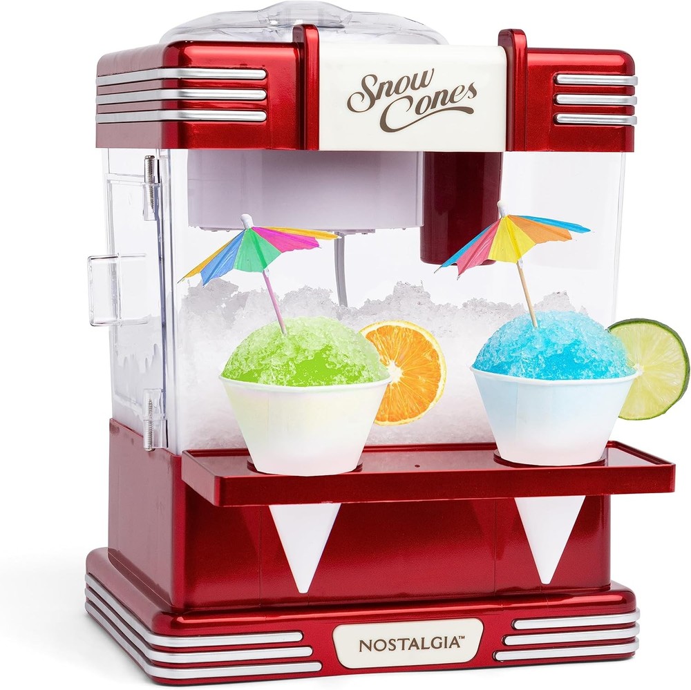 Snow Cone Machine W/ 2 Reusable Plastic Cups & Ice Scoop Easy Serving- Retro