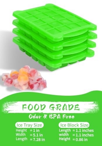 4 Pack Mini Ice Cube Trays for Freezer-Easy 2 Pack Green ice tray with lid
