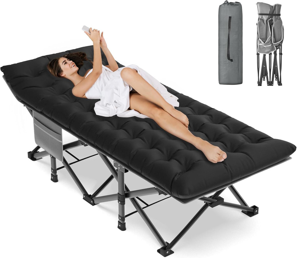 Oversized XXL Folding Camping Cot, Heavy Duty Sleeping Cot for Adults with Mattr