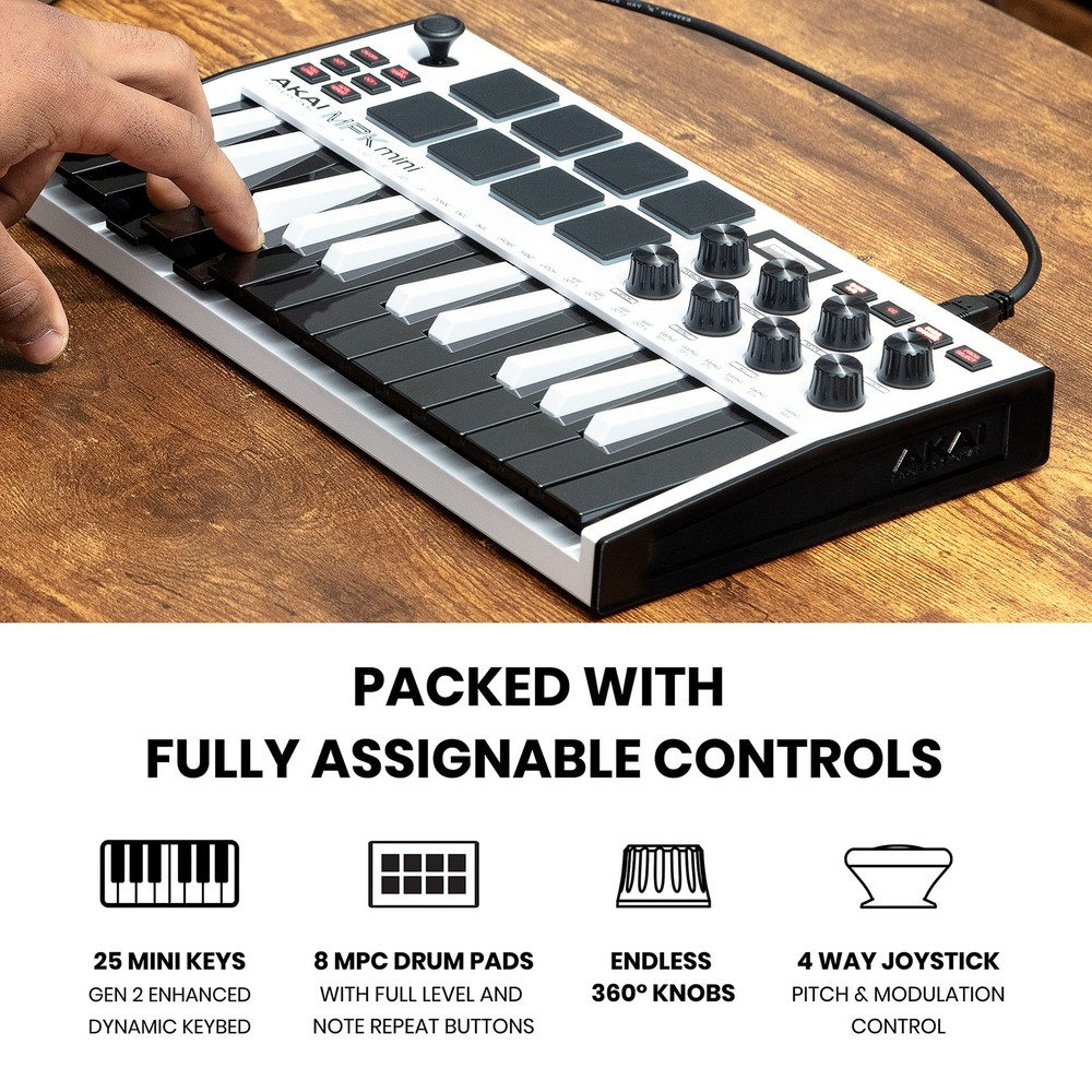 MPK Mini MK3 USB MIDI Keyboard: 25 Keys, 8 Pads, 8 Knobs, Software, NKS Integ...