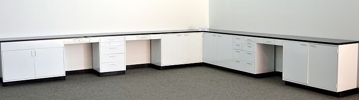 32' Laboratory L Design Cabinet / Casework / w/ Countertops / E1-500