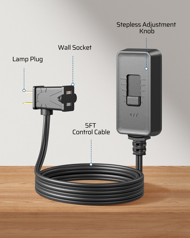 Lamp Dimmer Switch Plug In Slide Control for Dimmable LED Lights 5FT Cord
