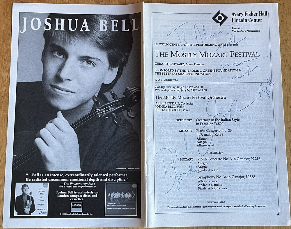 Violinist Joshua Bell & Pianist Richard Goode Autographed Program