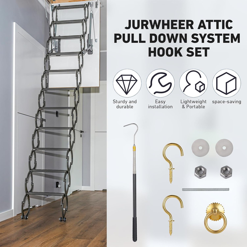 Attic Ladder Pull System Kit with 60" Extension Pole and Copper Hook