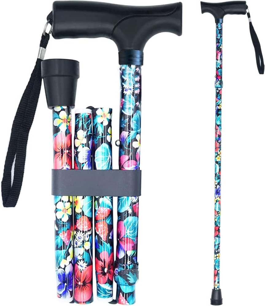 Walking Cane Printed Folding Cane, Adjustable Walking Cane for Women, Foldabl...