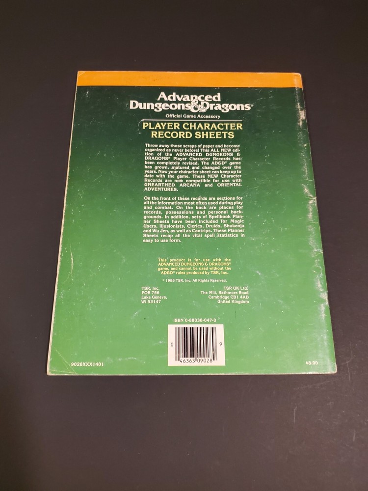Dungeons & Dragons: Player Character Record Sheets 1986 ☆ D&D ☆ Authentic ☆