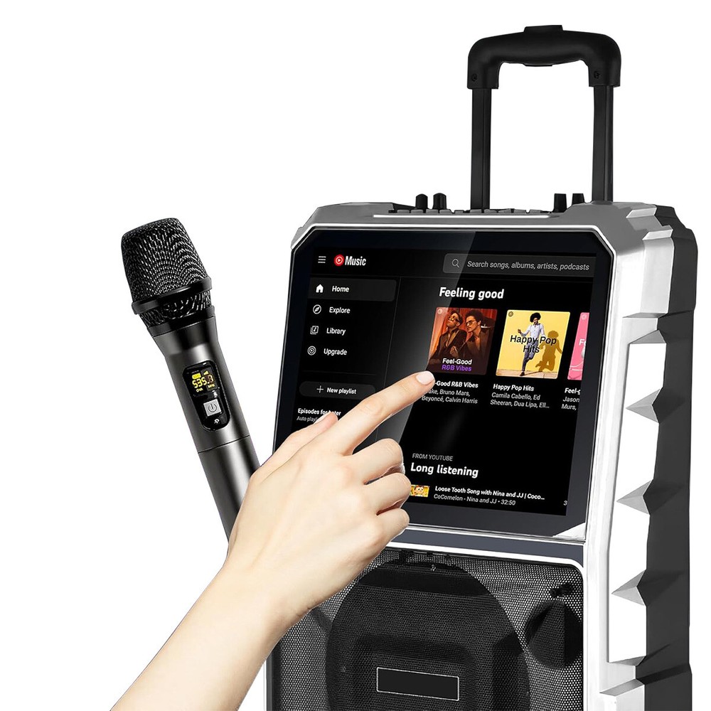 8” Woofer Bluetooth Speaker Karaoke Machine W/Wireless Mic LED Light 14" Tablet