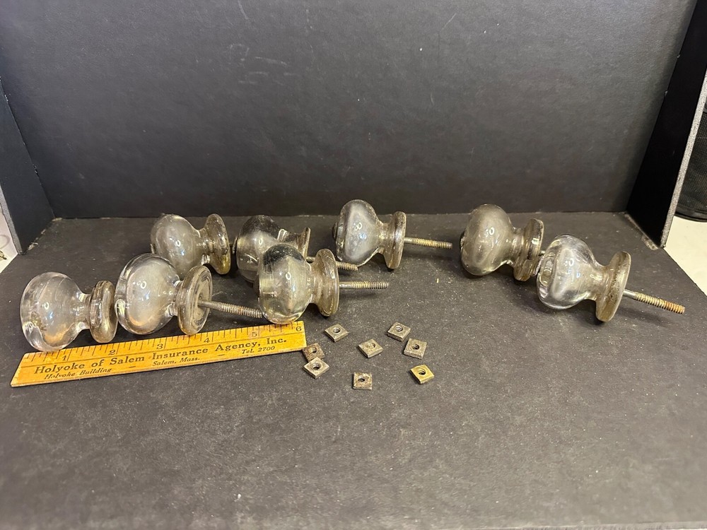 Set 8 Antique Glass Furniture Knobs Pulls, Lot 2