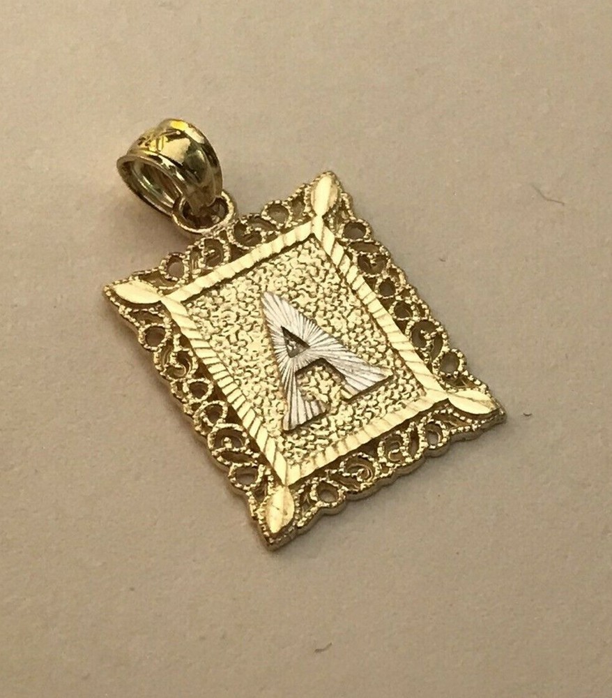 14K Solid Gold Initial Letter A to Z Plate Pendant-With Box