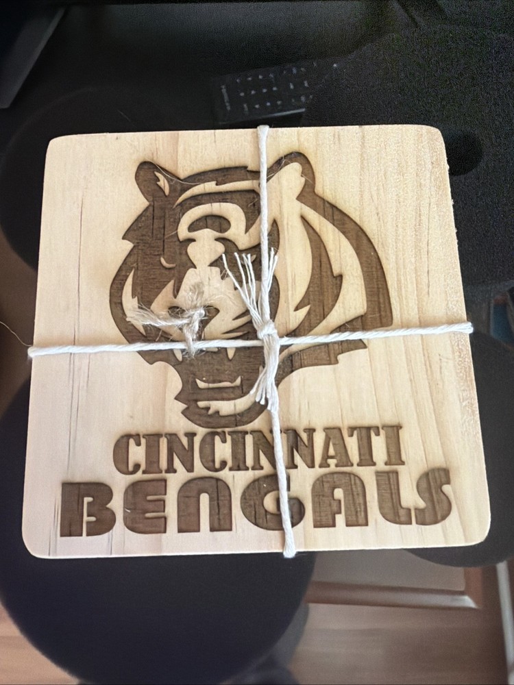 Set Of 4 Bengals Wood Engraved Coasters