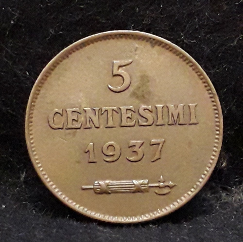1937-R San Marino 5 centesimi, UNC, KM-12