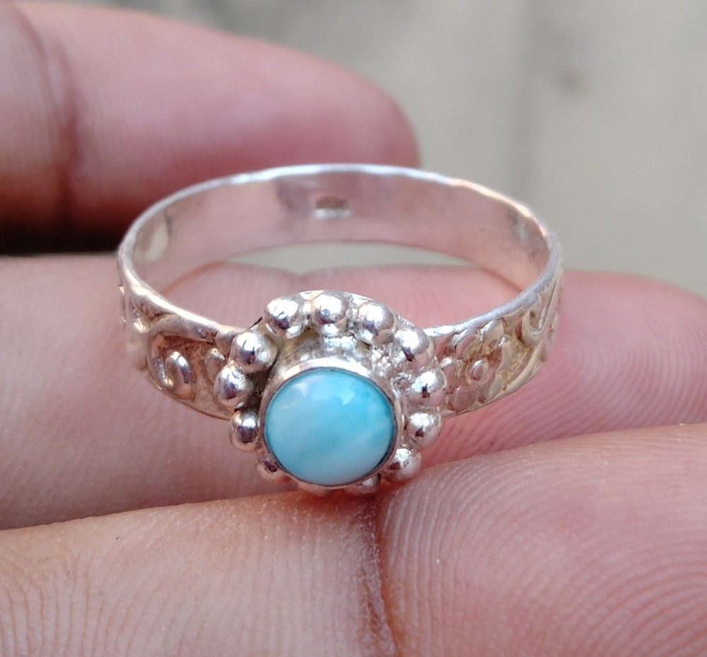 Larimar 25 Sterling Silver Band& STATEMENT Ring Handmade Ring All Size-U-44