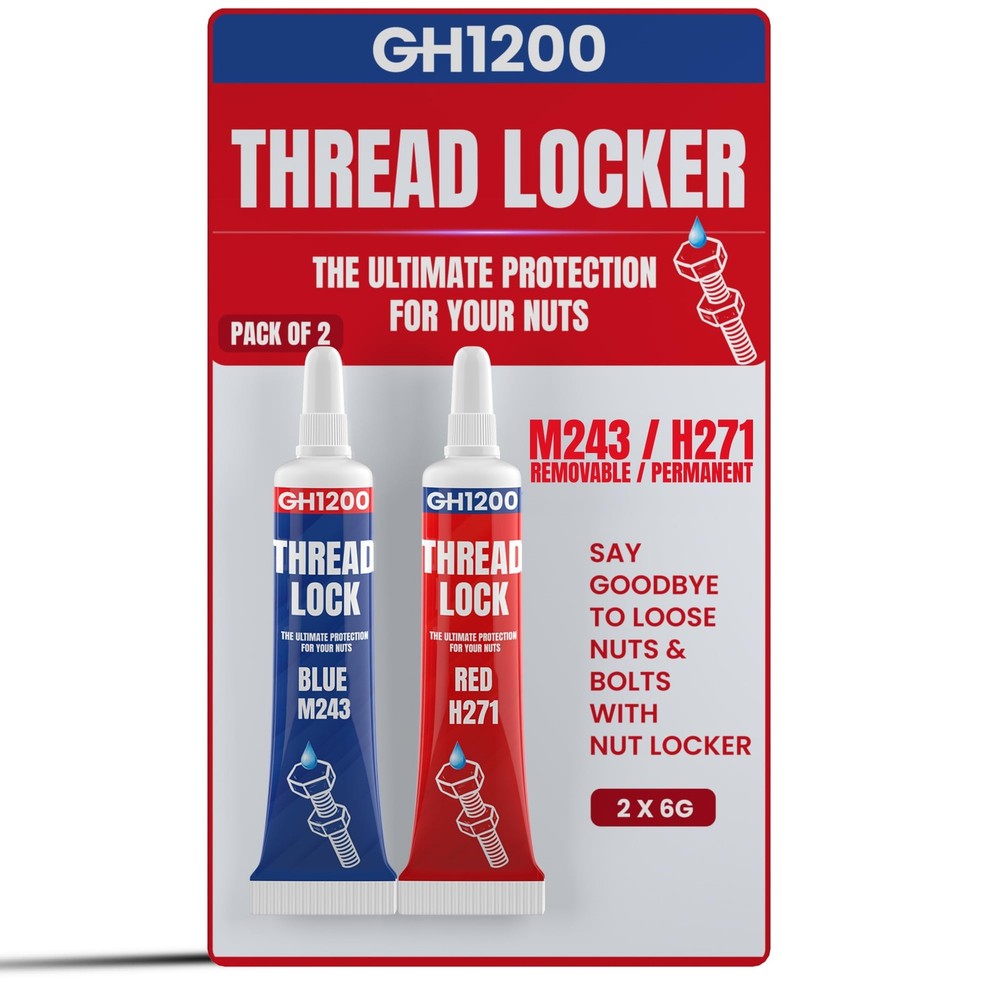 GH1200-6gx2 Pack Thread Lock Medium and Strong Strength for Nuts, Blue,Red