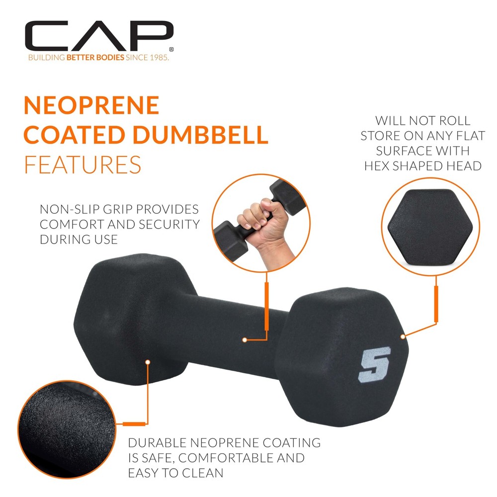 Barbell 5 LB Neoprene Dumbbell Hand Weights - Pair | Black
