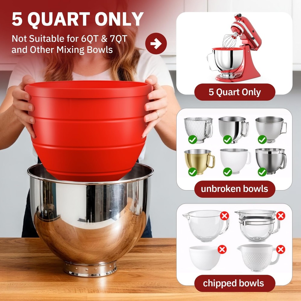 5QT Silicone Liners Compatible with KitchenAid 5QT Stand Mixers Liner Replace...