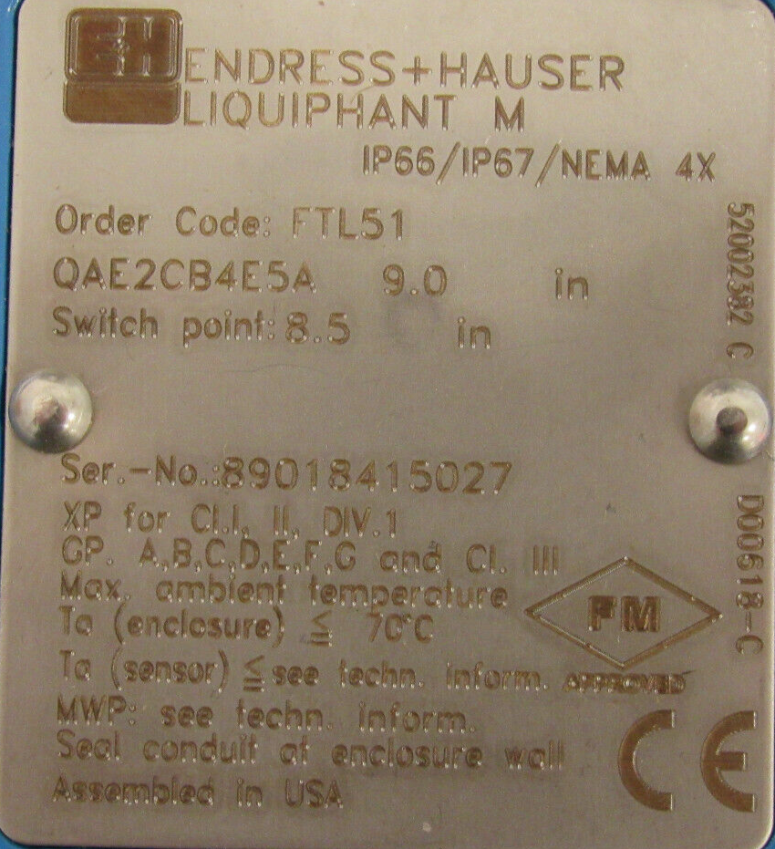 NEW ENDRESS HAUSER FTL51-QAE2CB4E5A LEVEL SWITCH 9" FTL51QAE2CB4E5A