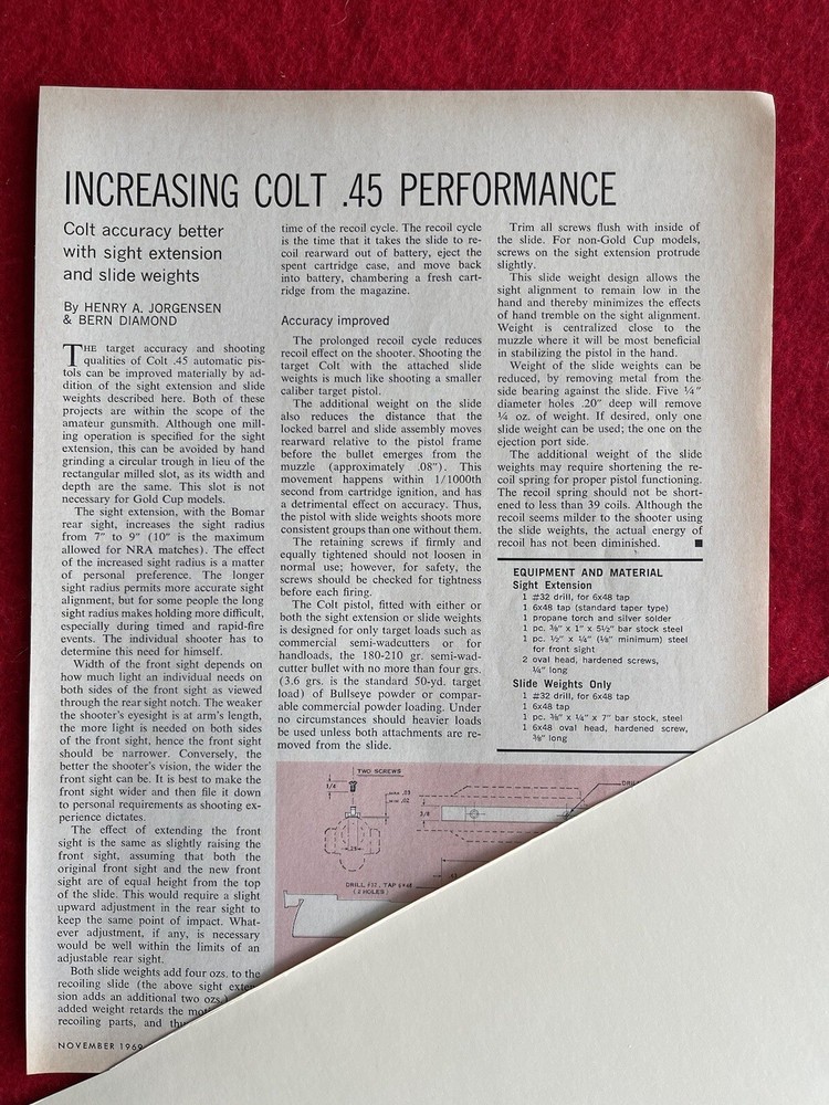 VTG 1969 Magazine Article/Print Ad Colt .45 Auto Pistol Increasing Performance