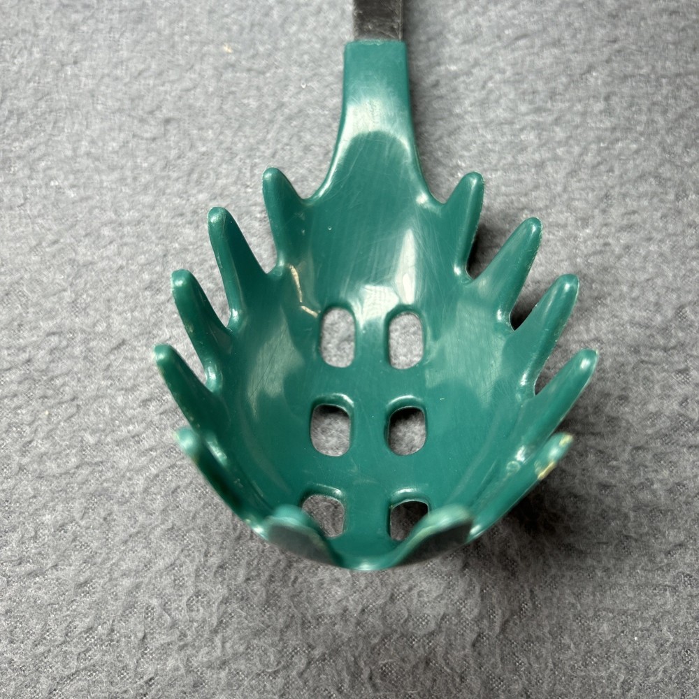Vintage Green Pasta Serving Spoon Mid-Century Kitchenware