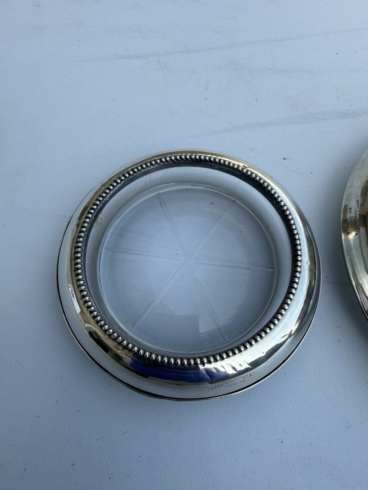 Vintage Sterling Silver Coasters Set Frank M Whiting Glass Inserts