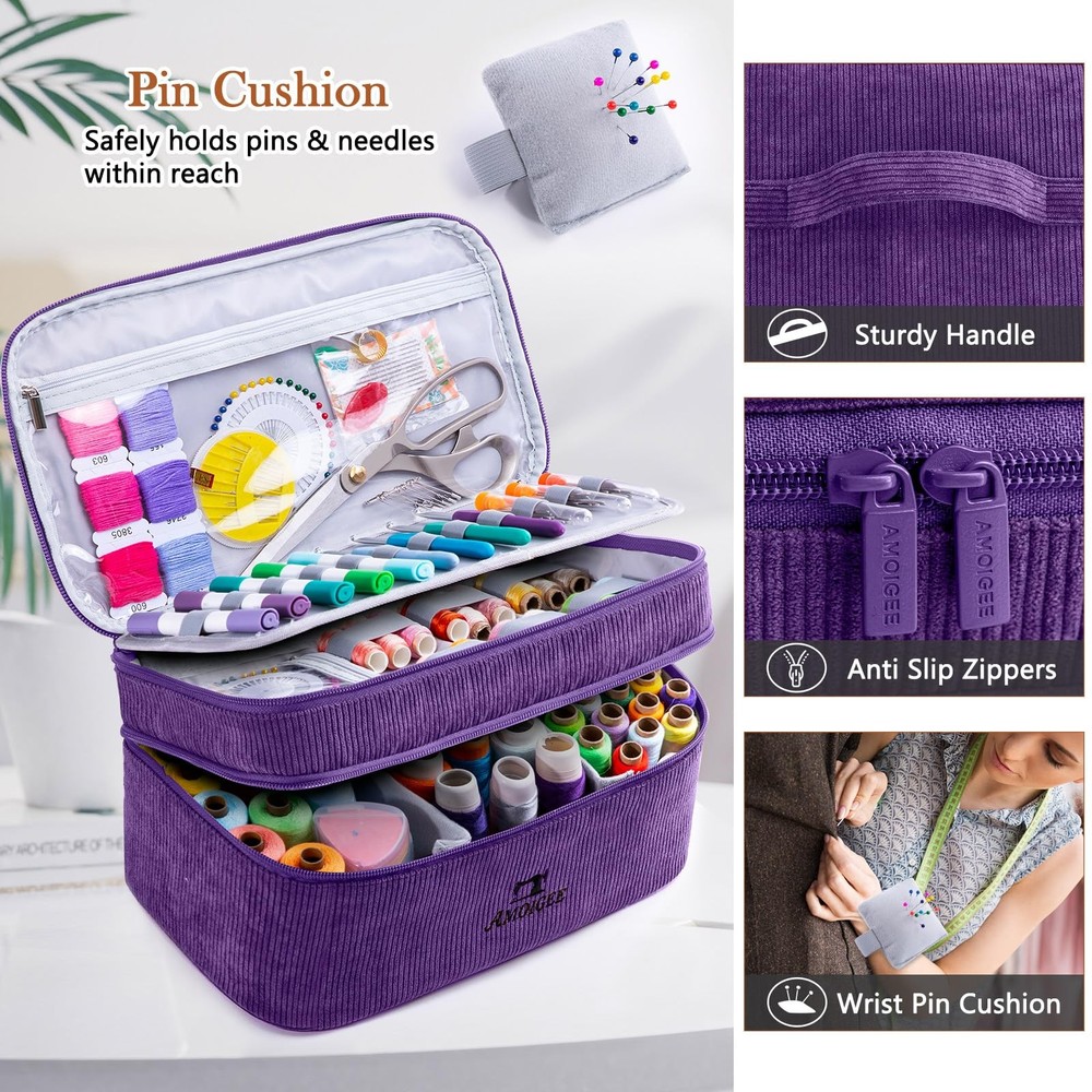 Double Layer Sewing Accessories Organizer Storage Bag Travel Tote Thread Tool