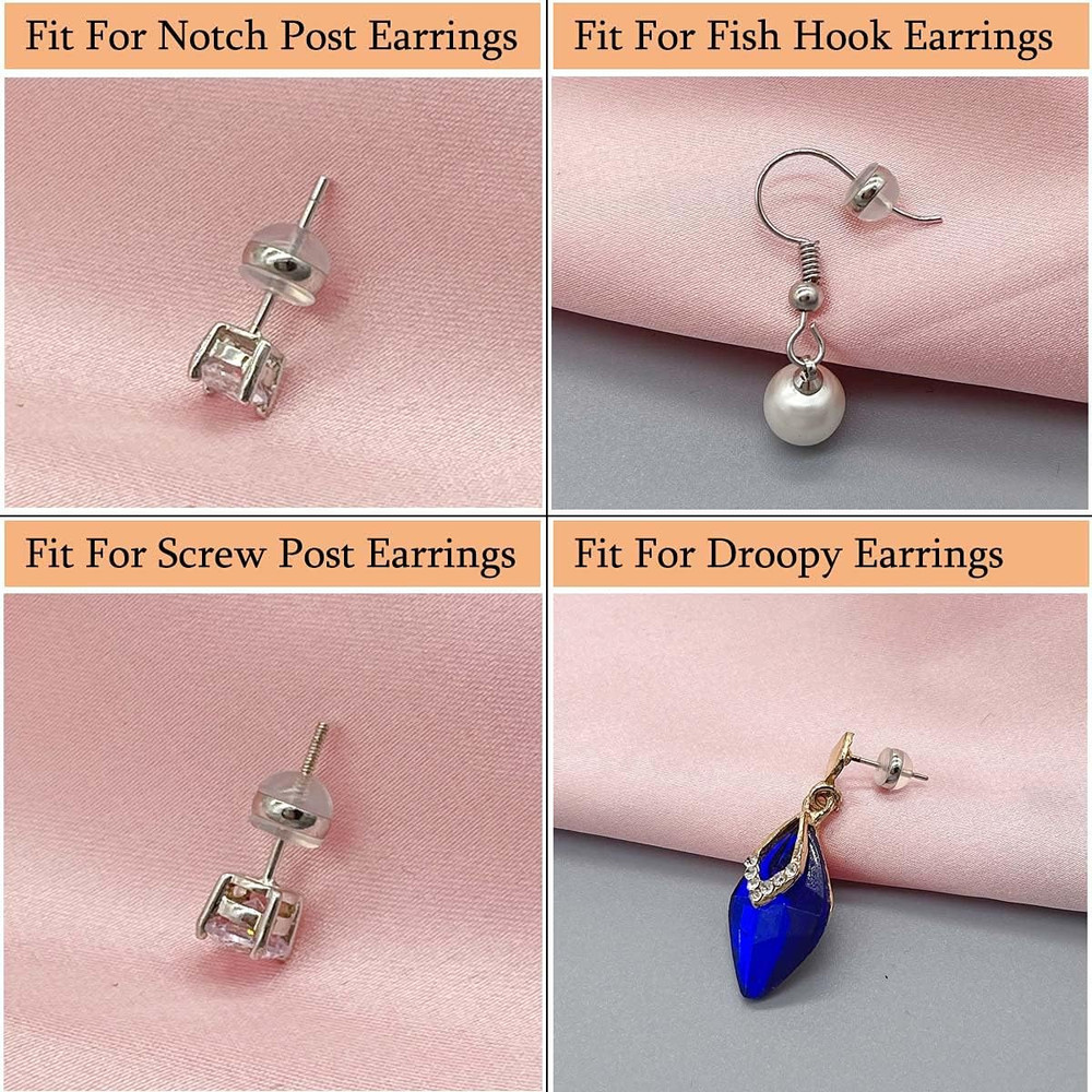 12Pcs Soft Silicone Earring Backs for Studs Silver&Gold Belt Rubber Earring Back