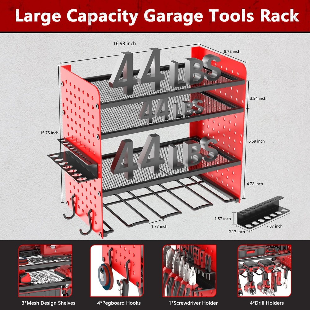 4-Layer Power Tool Organizer Wall Mount Tool Organizers and Storage with 4 Dr...