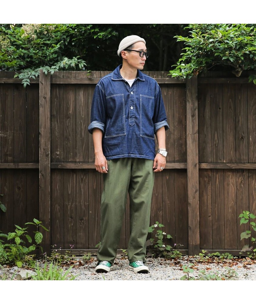 Men Vintage Spring Summer Blue Denim Work Uniforms Loose Pullover Shirts Jacket