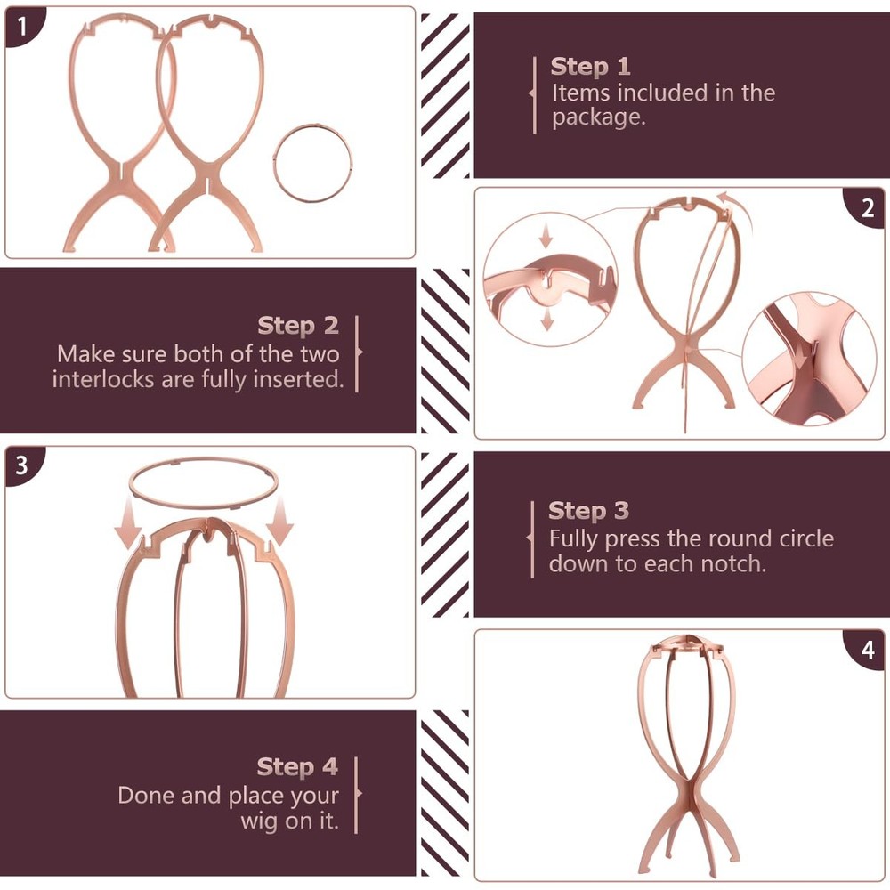 Head Stand for Wigs, Rose Gold 3 pack
