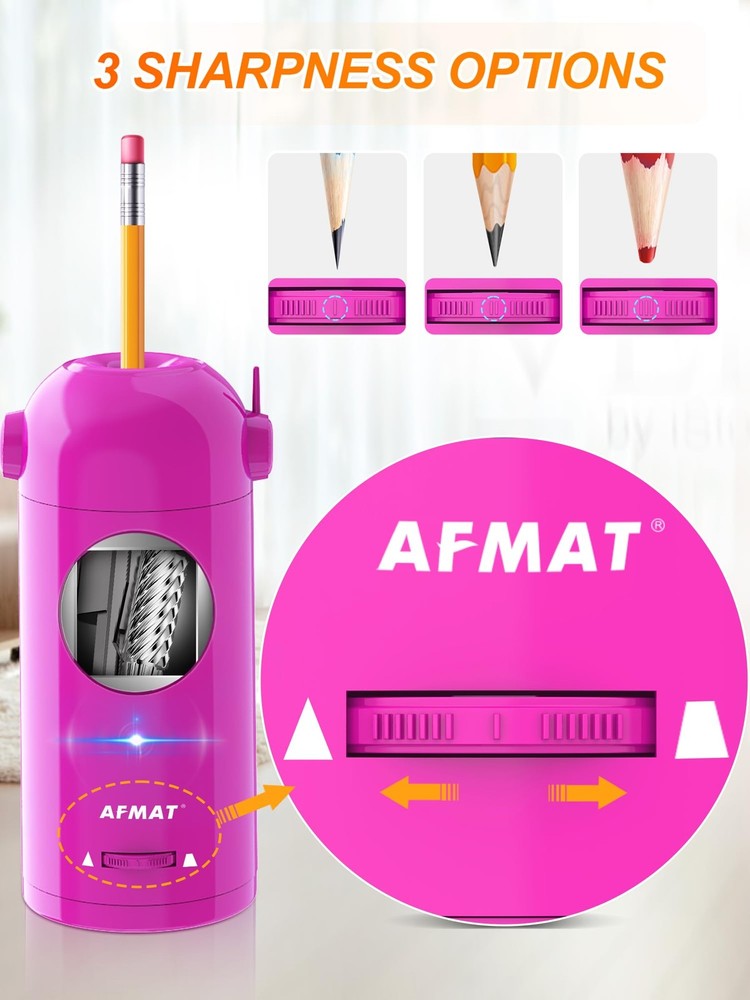 AFMAT Electric Pencil Sharpener, Fully Automatic Sharpener for Pink