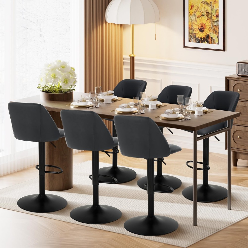 Adjustable Bar Stools, Modern PU Leather Bar Chairs with Curved Mid-Back, 360...