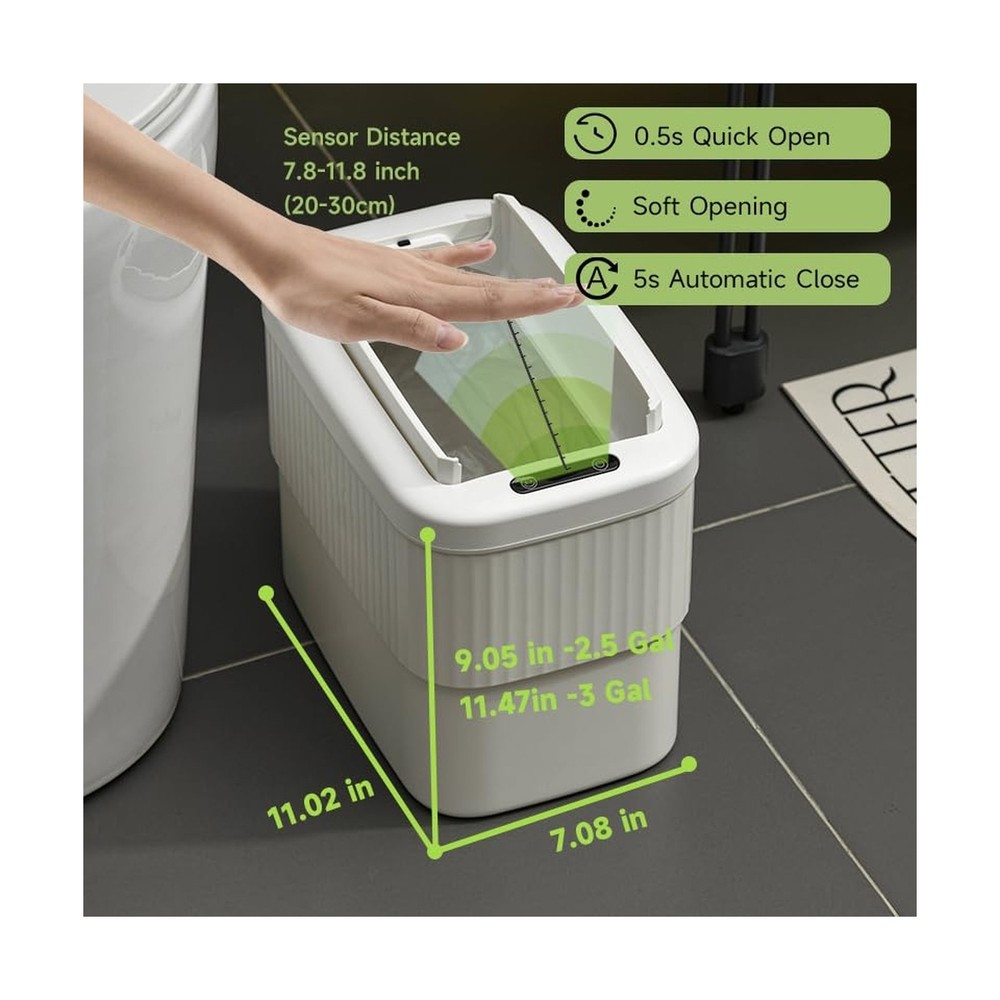 Sensor Hanging Trash Can with Lid 2.5 Gallon,Motion Sensor Garbage Can, Bathr...