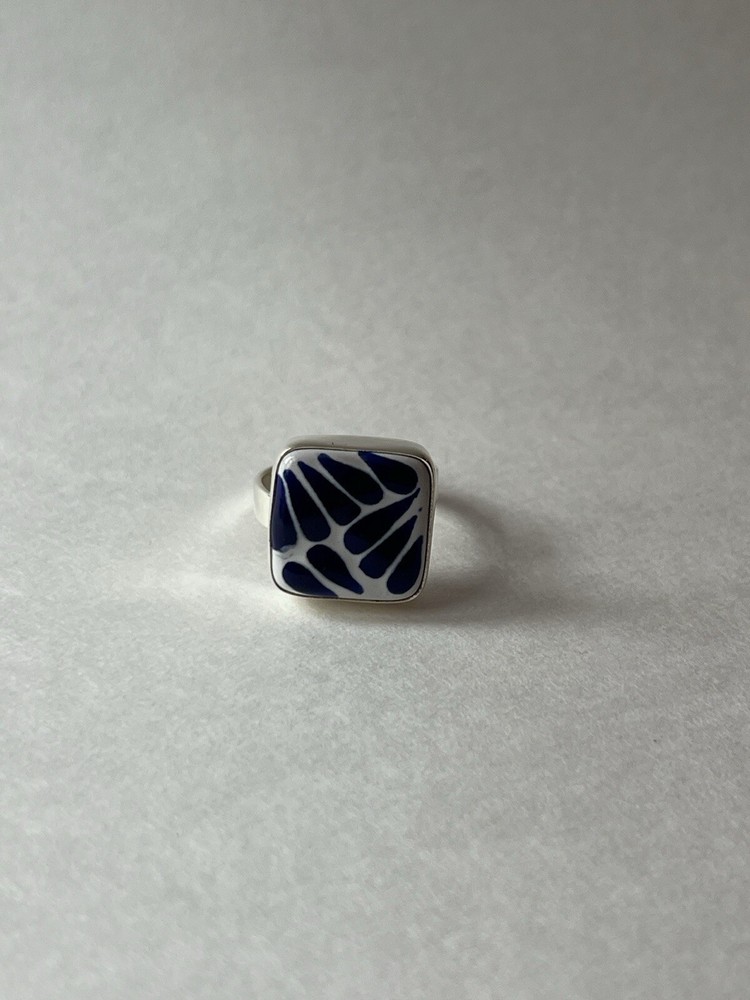 Square Talavera Ring 925 Sterling Silver Artisan Handmade