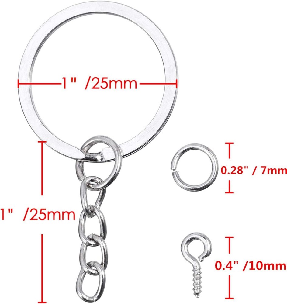 HAUTOCO 100Pcs Keychain Rings with Chain, Open Jump Style-01, Silver