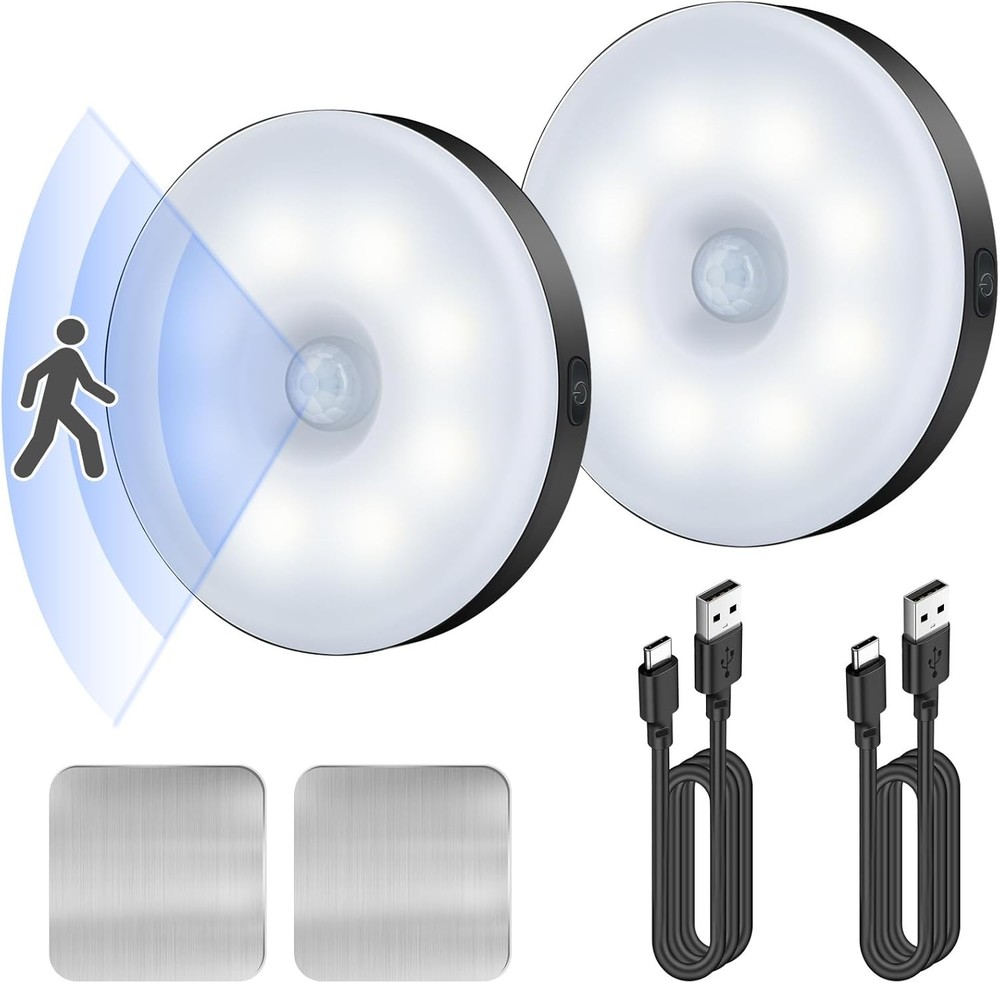 Motion Sensor Night Light 2 Pack LED Light, Black