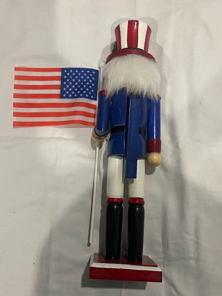 Nutcracker Holiday Patriotic holding USA Flag 14"