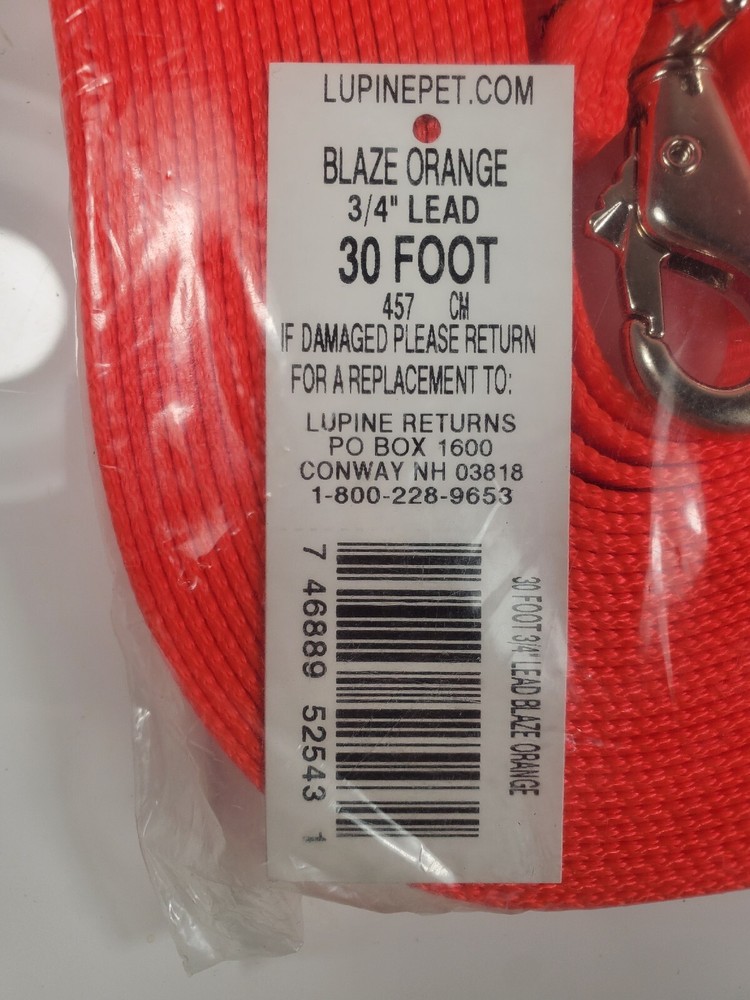 LupinePet Premium Quality Orange 30' Training Lead