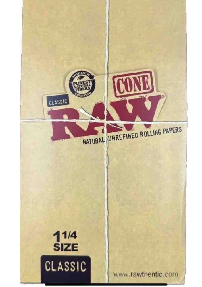 RAW 32 pack Classic Cone Natural Unrefined Rolling Papers 1 1/4 Size 6 Cones Box