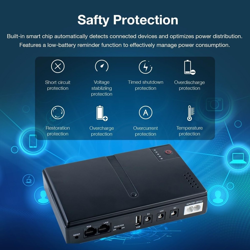 Compact Mini UPS with Multi-Voltage Output - Essential Power Backup Solution