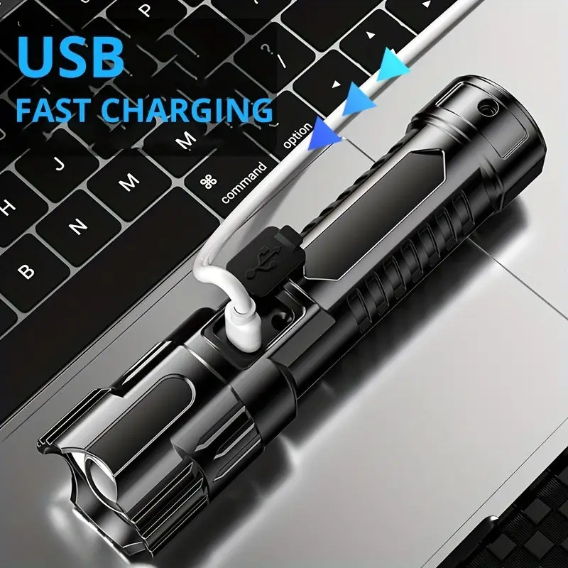Super Bright Portable Zoom LED Flashlight Built-in Battery Type-C Rechargeable