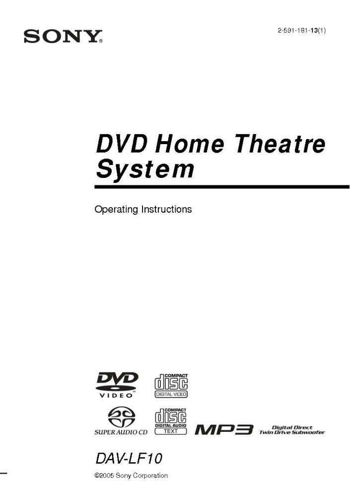 Sony DAV-LF10 Home Theater System Owners Manual