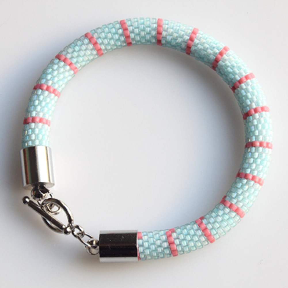 Bead Crochet Aqua Blue Stripped Bracelet