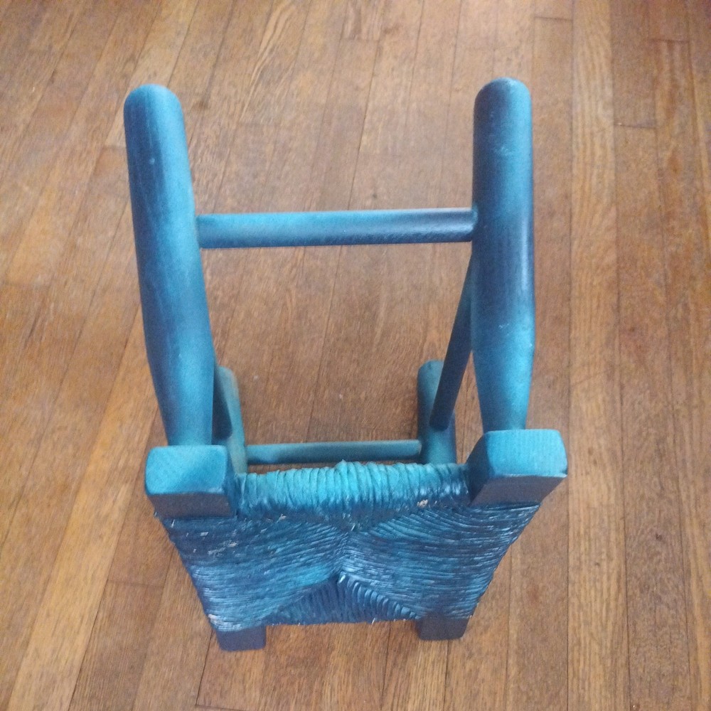 1940's Old Hickory Foot Stool Bench Primitive Rustic Cabin Decor WHY BLUE (?!)