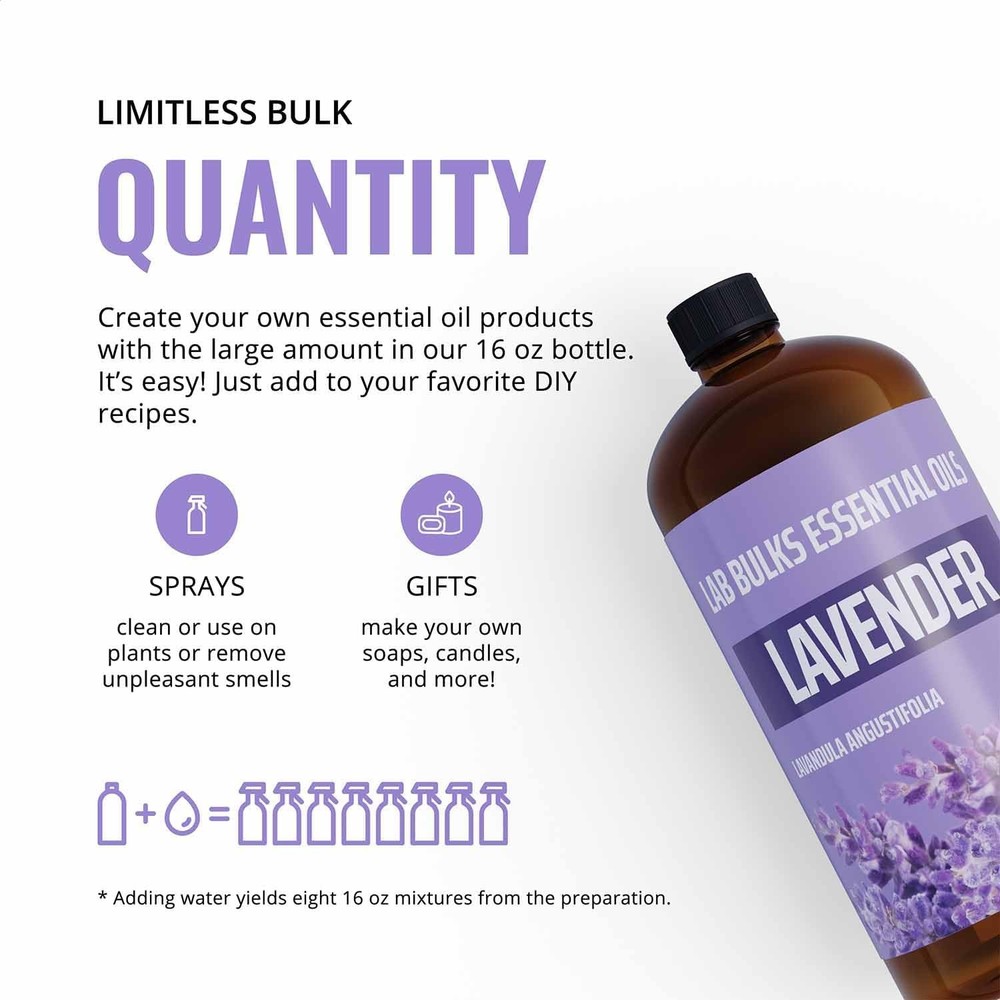 Lavender Essential Oil 16 oz Bottle for Diffusers, Candles, & Home