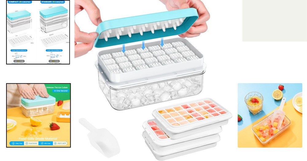Durable Ice Cube Tray with Bin & Scoop - Quick Release for Busy Entertainers