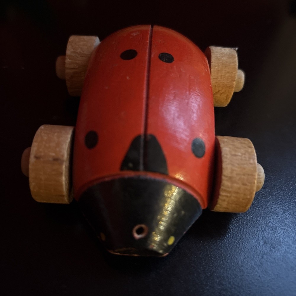 Ladybug Germany, Wooden Pull Toy, Antique, 4”