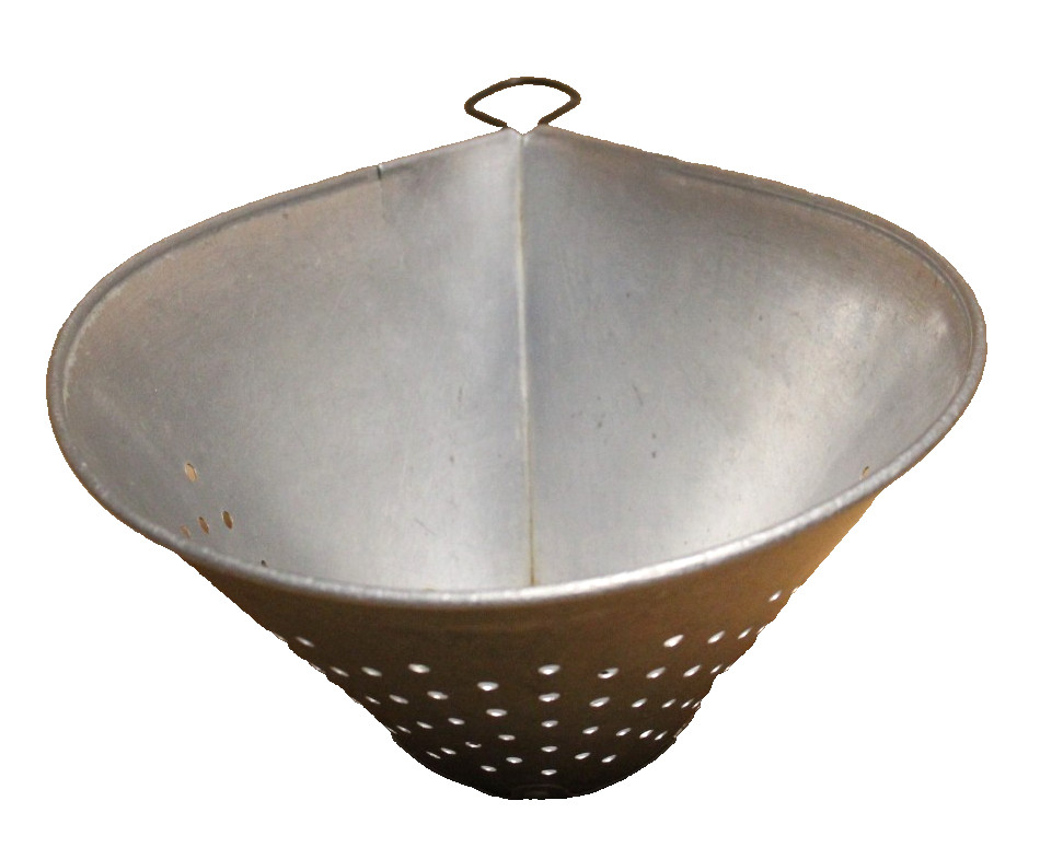 Vintage Teardrop Colander Sieve Strainer Hanging Loop Riveted Base MCM