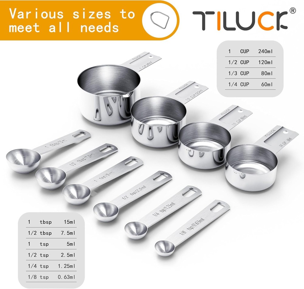Stainless Steel Measuring Cups and Spoons Set Kitchen Measuring Tools Baking Set