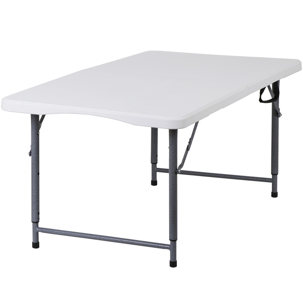 4ft Folding Table Foldable Legs & Adjustable Height Utility Camping Table White
