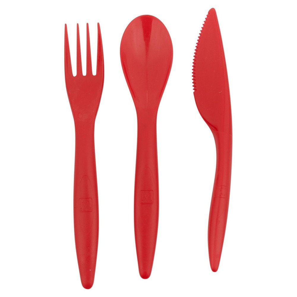 3Pc Unbreakable Reusable Coloured Plastic Cutlery Knives Forks Spoons Tableware