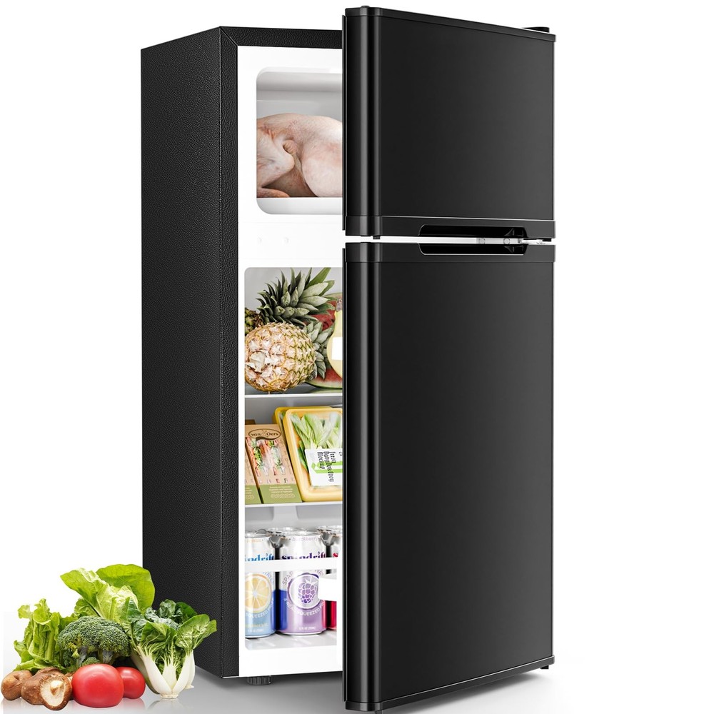 Mini Fridge with Freezer, Double Door Compact Refrigerator, Adjustable Thermo...